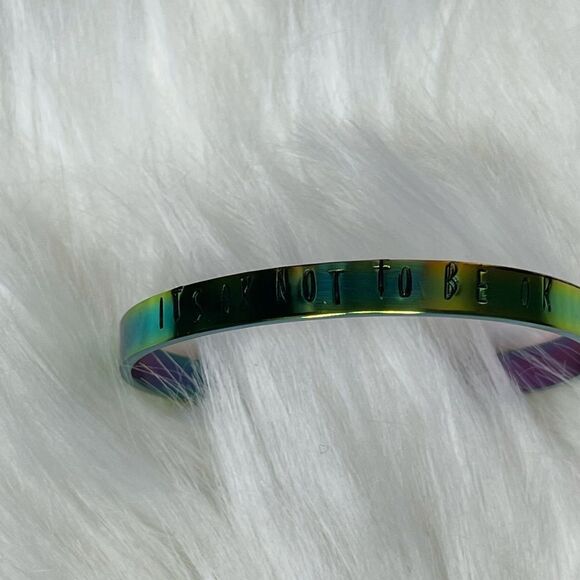 Hand Stamped Rainbow Stainless steel cuff custom - Picture 3 of 3